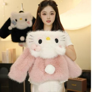 女童毛毛衣外套秋冬款2025新款冬装亲子装KT猫猫草草保暖加