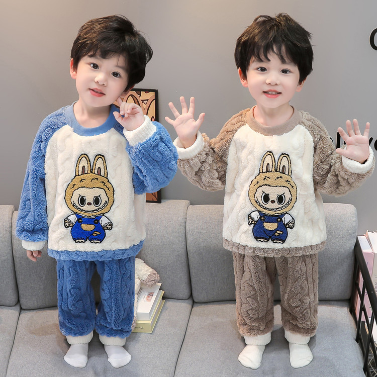 男童睡衣秋冬季珊瑚绒加厚款男孩宝宝法兰绒套装儿童拉布布家居服
