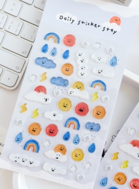 韩国BONITO波妮多立体贴纸可爱天气表情手帐装饰手账素材造景贴画