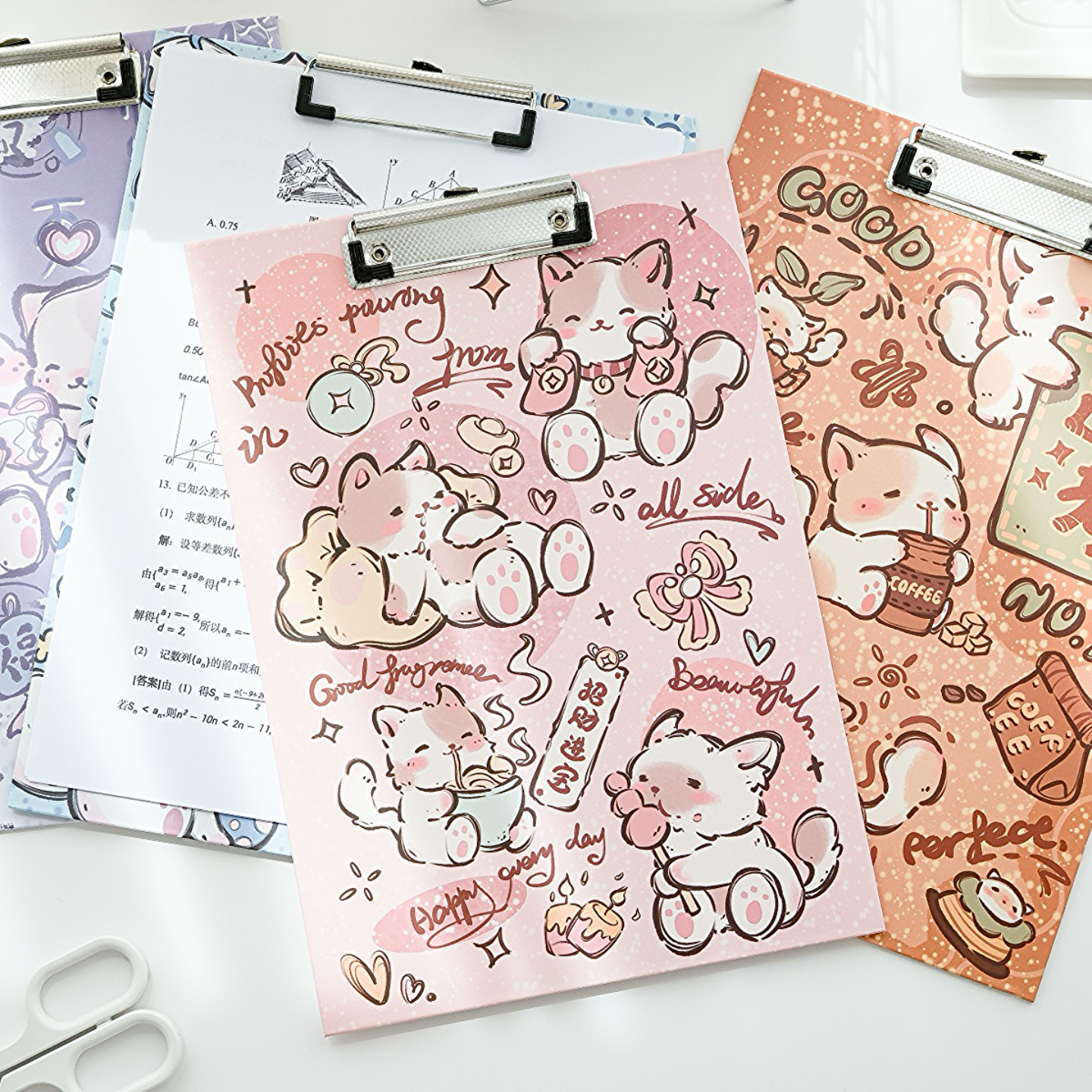 可爱卡通手绘猫猫文件夹板试卷资料a4硬板夹子竖版写字垫板收纳夹