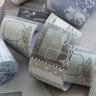 微光浅叙系列白牛皮纸模切胶带 复古可书手账DIY素材写标签贴贴画