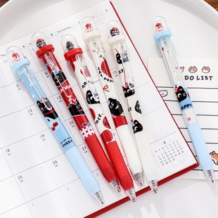 6支入苹果猫中性笔套装 刷题笔 可爱卡猫咪通高颜值ins风水笔按动式
