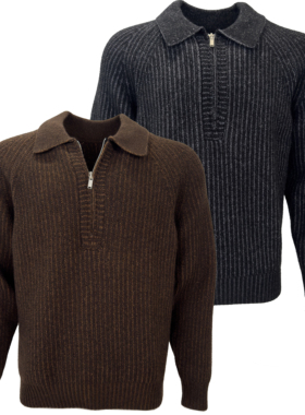 SIMPLE REVIVE 25FW  Polo领羊毛针织开衫翻领花纱套头毛衣针织衫