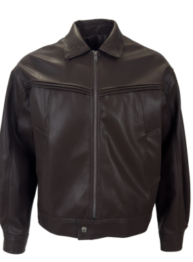 SIMPLE REVIVE 25FW 立体绣花落肩皮夹克 克罗银扣翻领皮衣外套