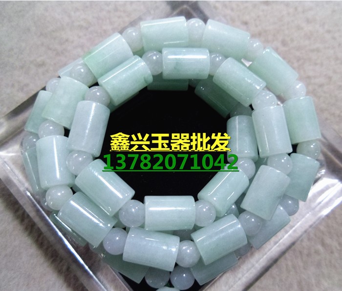 a玉石翡翠浅绿项链男款桶珠竹节路路通项链 关公观音皮丘挂链