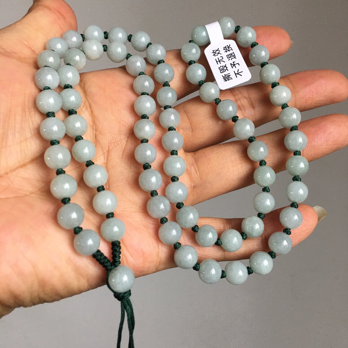 天然翡翠A货满豆青色圆珠路路通珠链淡绿吊坠挂绳链卡7.5mm圆珠链