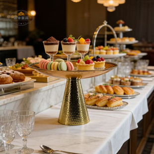 高端创意自助餐会所五星级酒店高脚锤印铜器皿展示架进口手工铜器