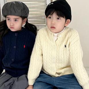 刺绣儿童麻花纯色毛线衣外套 男女童针织开衫 DLIDLIKIDS 秋冬新款