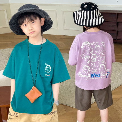 DLIDLIKIDS 夏季新款儿童半袖上衣趣味印花纯棉男女童短袖夜光t恤