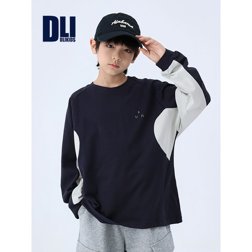 DLIDLIKIDS儿童拼色圆领长袖T恤