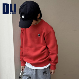 DLIDLIKIDS冬季新款男女童加绒上衣儿童一体绒中大童套头保暖卫衣