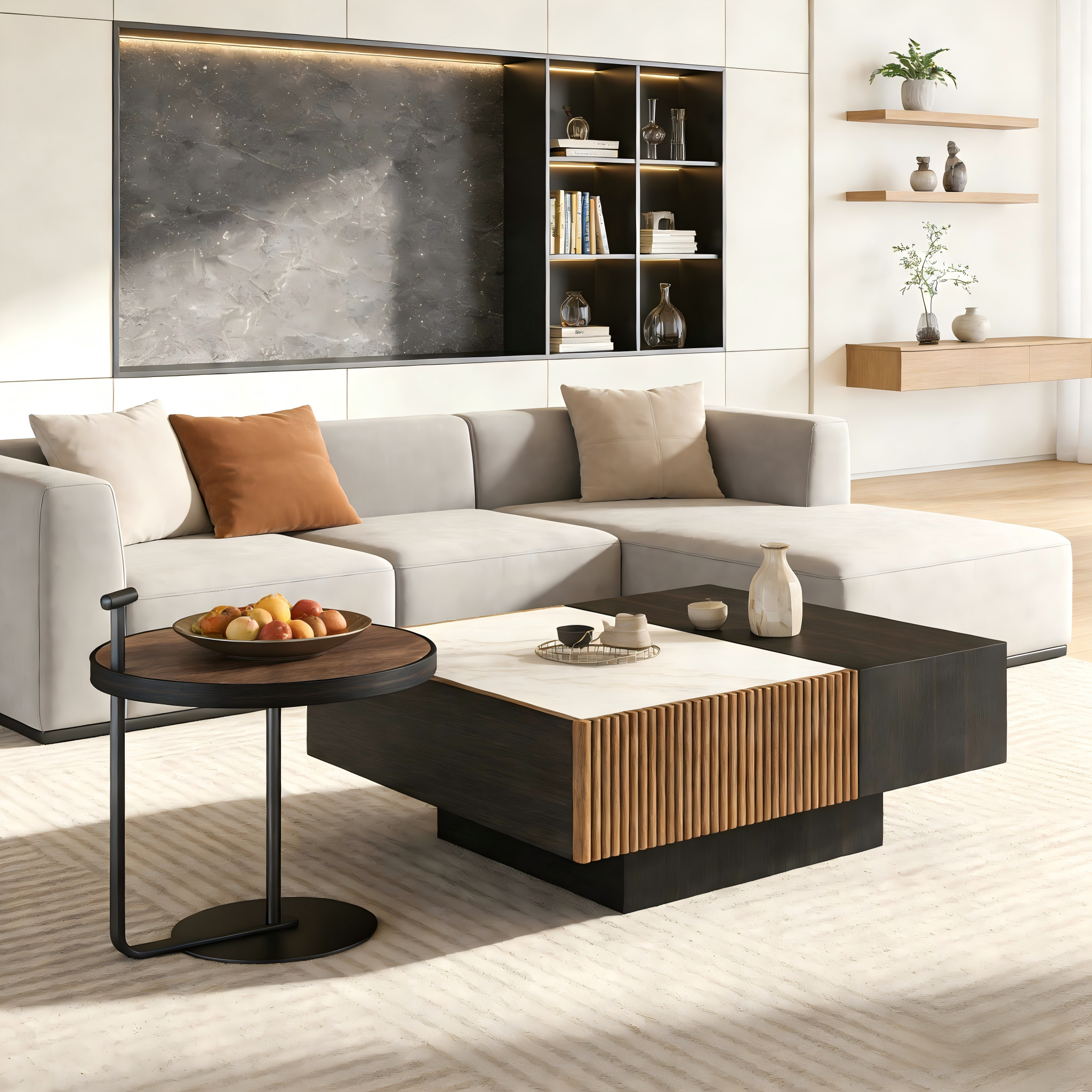 现代极简岩板茶几意式轻奢客厅家用高端创意设计师款方形茶几组合