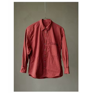 欢喜壹旧   春夏款红色高密纯棉软滑凉感音乐家宽松长袖衬衫