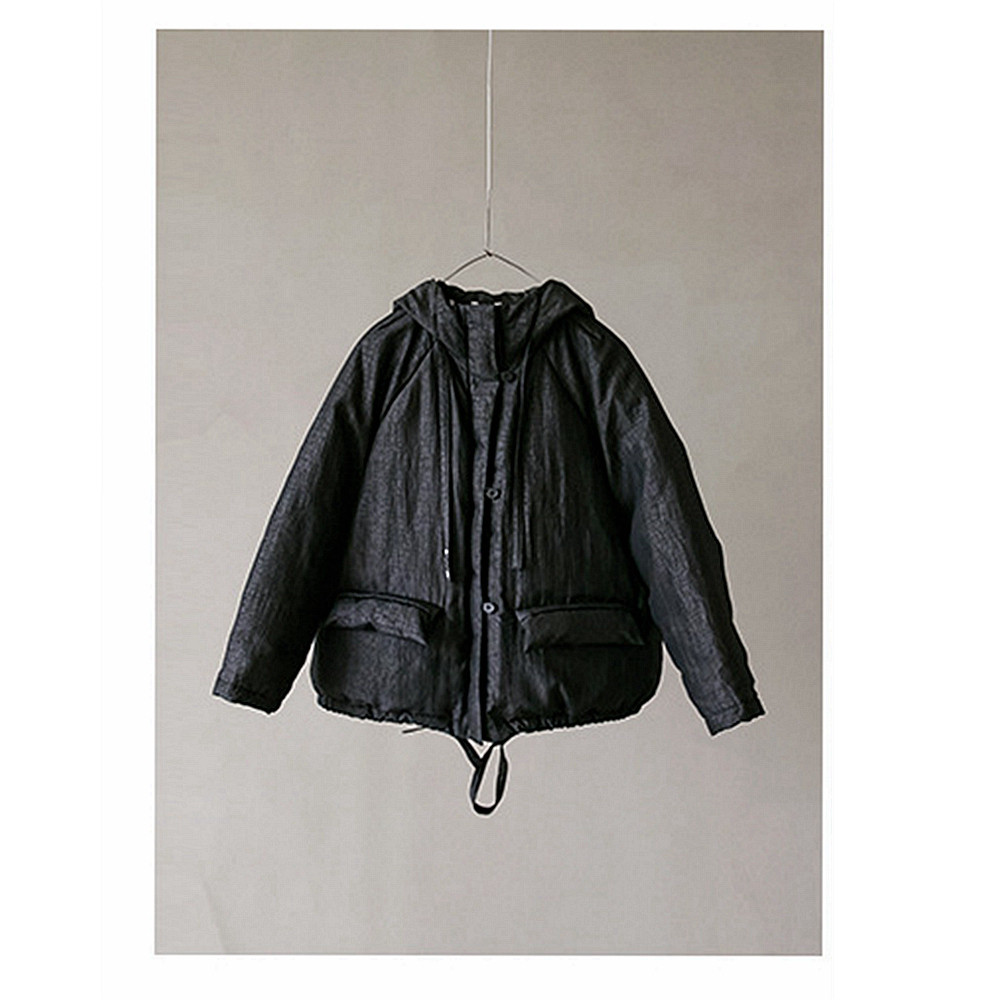 欢喜布衣 冬款清幽黑桑蚕丝宽松连帽香云纱羽绒服保暖外套