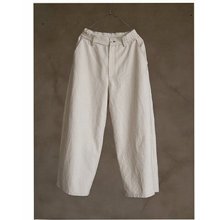 断码半价！秋款复古原创女装胚白色粗棉布松紧腰松复古女厚阔腿裤
