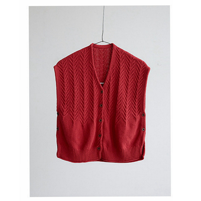 欢喜壹旧  三季款朝霞红纯棉宽松百搭深V领黑色针织马甲