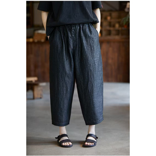 玄黑色香云纱桑蚕丝松紧腰萝卜裤 断码 夏款 M码 半价