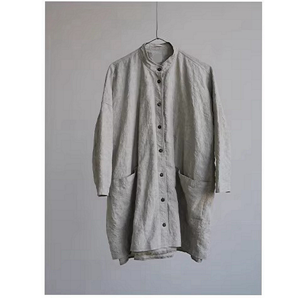 欢喜壹旧  2026春款渺烟绿亚麻高密中长款立领先生外套长袖长衬衫