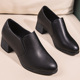 软底黑色女皮鞋 中跟深口单鞋 正装 秋圆头粗跟女鞋 职业工作鞋 冬加绒