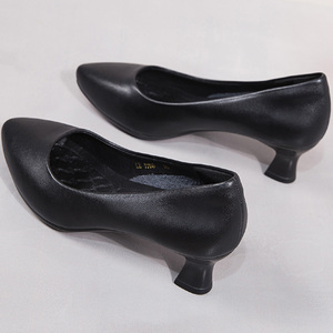 春秋通勤职业高跟鞋女黑色单鞋中粗跟皮鞋尖头工作鞋正装空乘女鞋