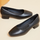 软底空姐浅口单鞋 方头粗跟3cm黑色皮鞋 女舒适上班职业工作鞋 低跟