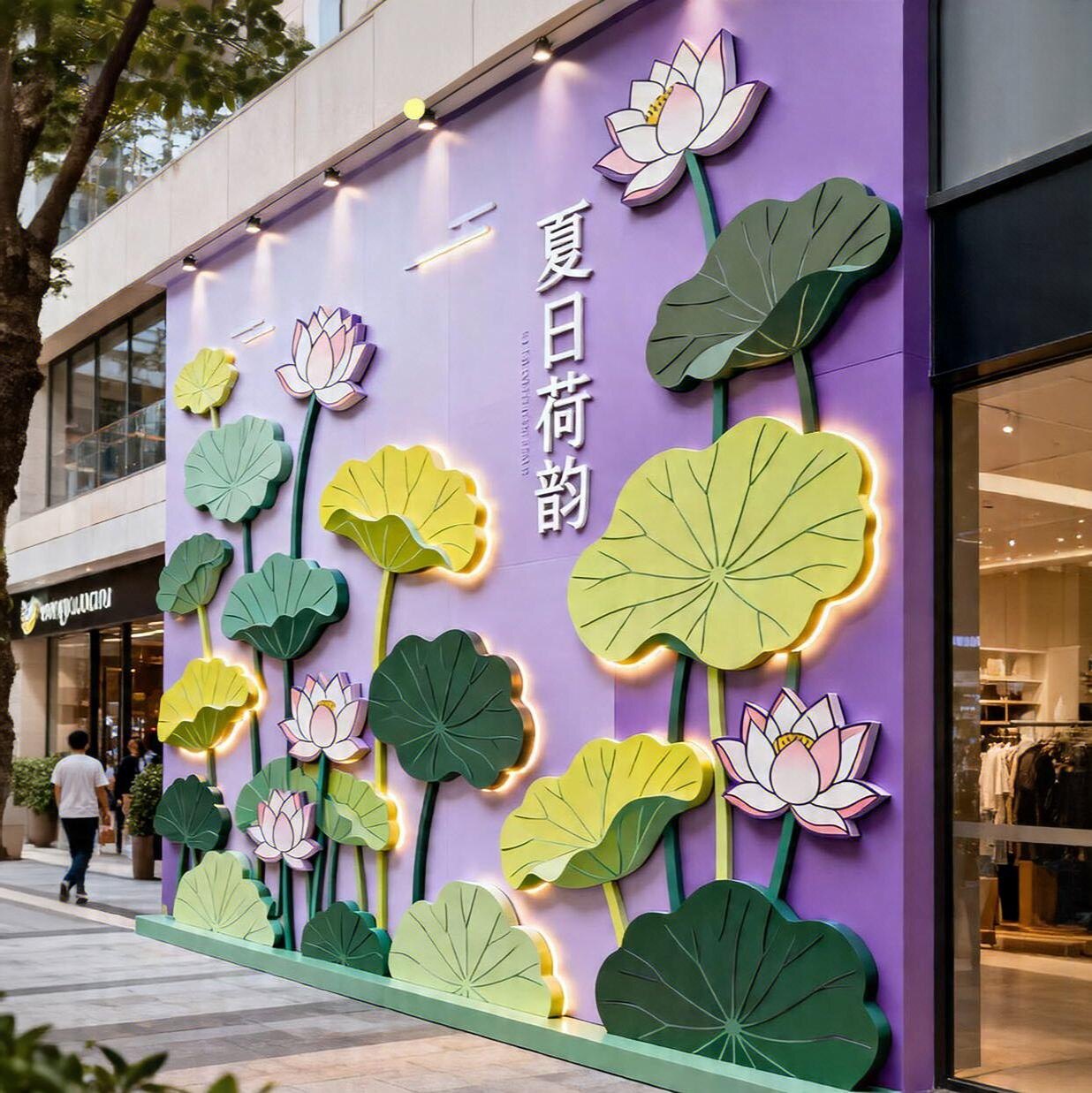 户外荷花立体墙饰夏日荷韵店铺门头装饰商场景区墙面装饰网红打卡