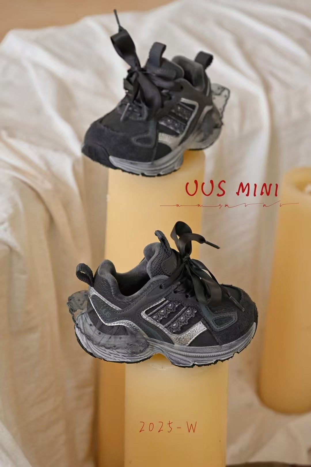 inuu2025深秋·灰色蕾丝绑带鞋23-32码155元包邮