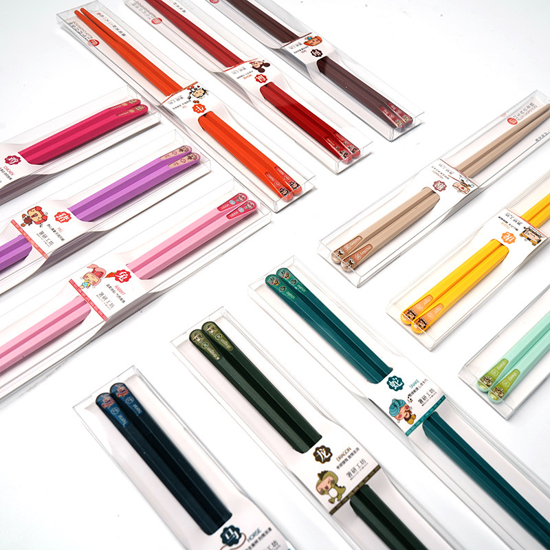 箸研工坊十二生肖合金筷一人一色家用送礼健康抗菌高颜值可爱多彩