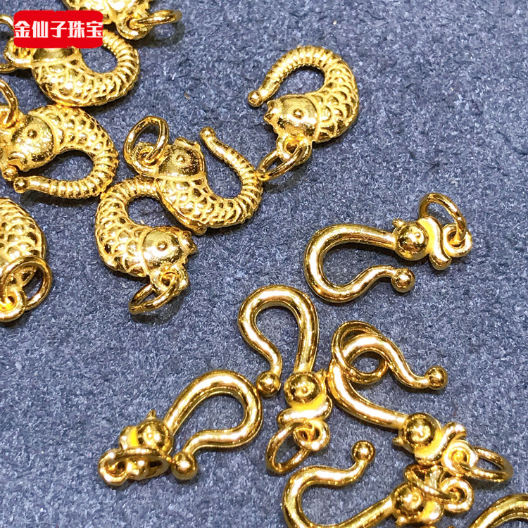 金仙子珠宝 国潮古风黄金手链项链扣头足金999碎金凤扣鱼扣鱼钩扣