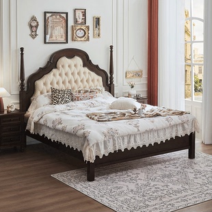 美式全实木床真皮软包主卧大床1.8/2.0米乡村复古双人床储物家具