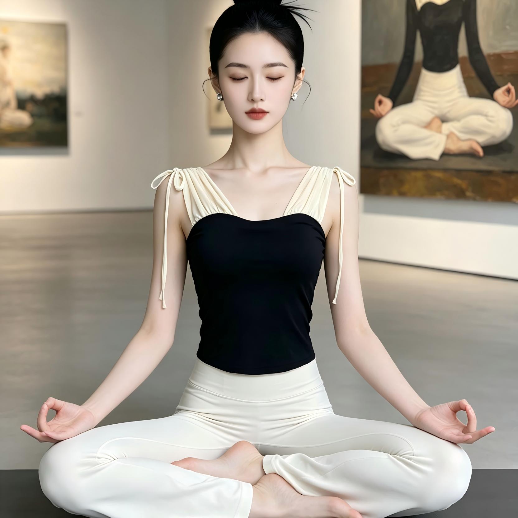 [明星都在穿-网纱拼接固定胸垫显瘦瑜伽美背]运动健身普拉提上衣