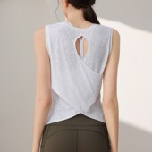 运动普拉提背心上衣 后背交叉镂空轻薄提花瑜伽罩衫 减龄遮肉