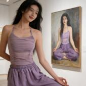 普拉提健身运动上衣 扭结麻花肩带固定杯网纱瑜伽背心 限购2件