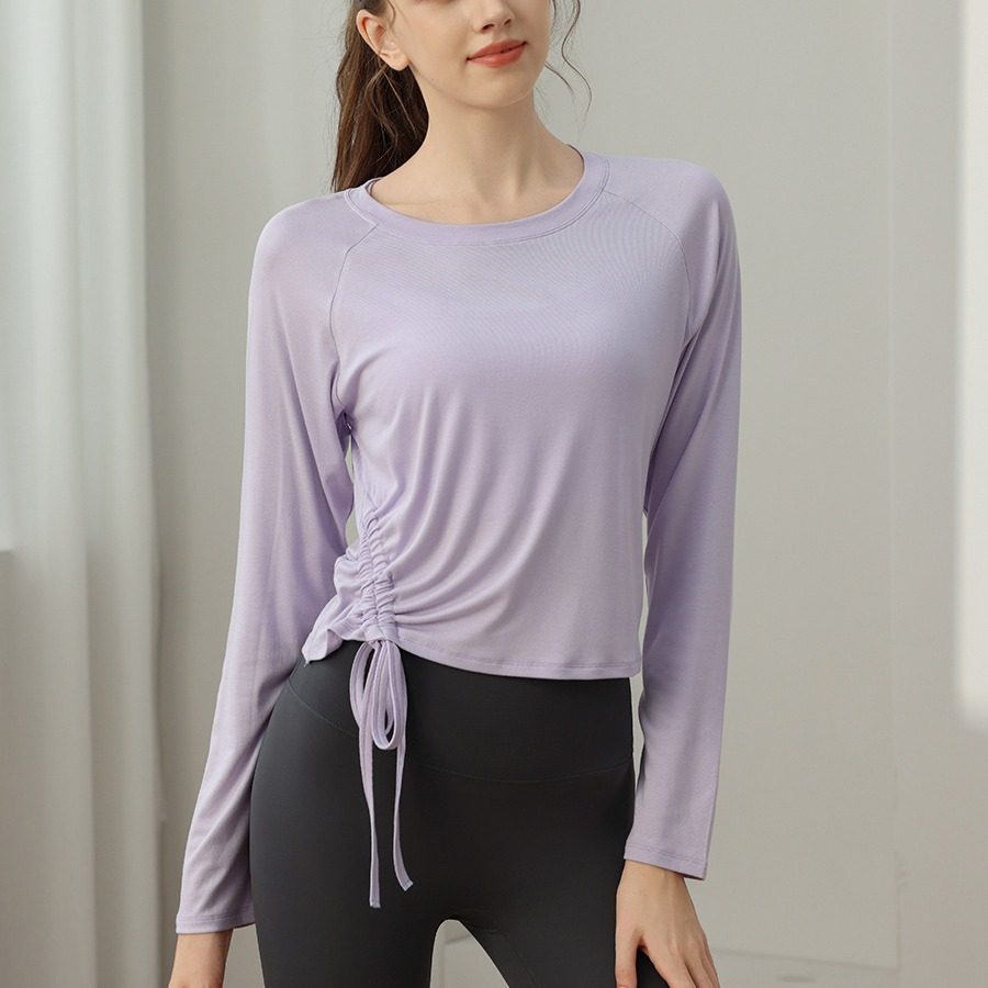 [减龄遮肉！买一送一侧抽绳修身瑜伽运动长袖罩衫]健身普拉提上衣
