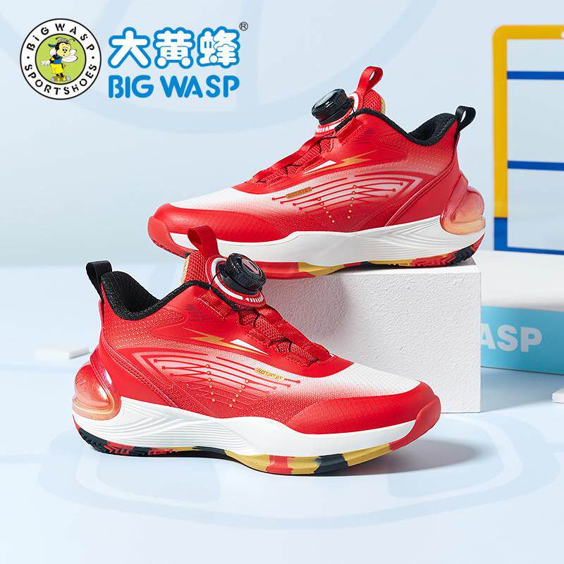 大黄蜂儿童篮球鞋男童春秋季透气运动鞋青少年大童本命年红色球鞋