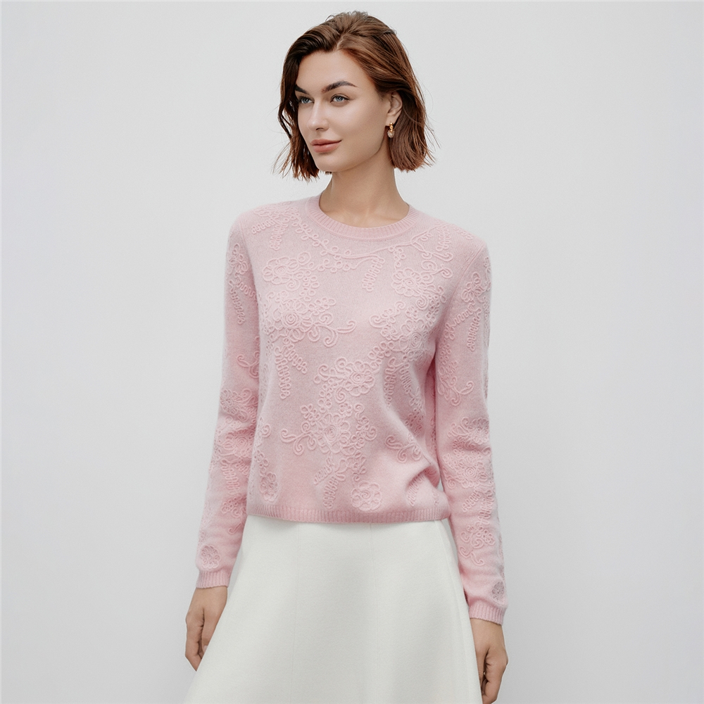 钩花装饰针山羊绒织衫毛衣女