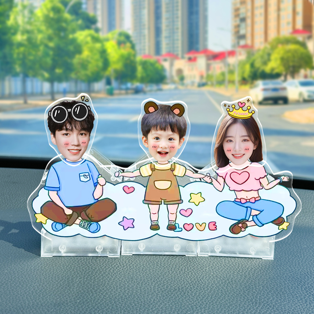 定制车载太阳能汽车摇头摆件一家三口宝宝照片车内装饰品摇摇乐