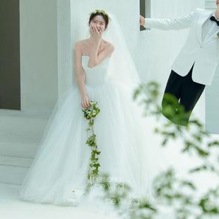 2025这款 简约婚纱抹胸显瘦公主蓬蓬裙森系新娘结婚主婚纱拖尾 韩式