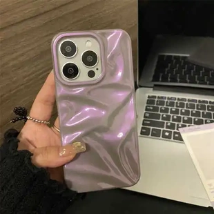 13软15iphone1411适用水波纹保护套新款12褶皱promax香芋紫纹理//