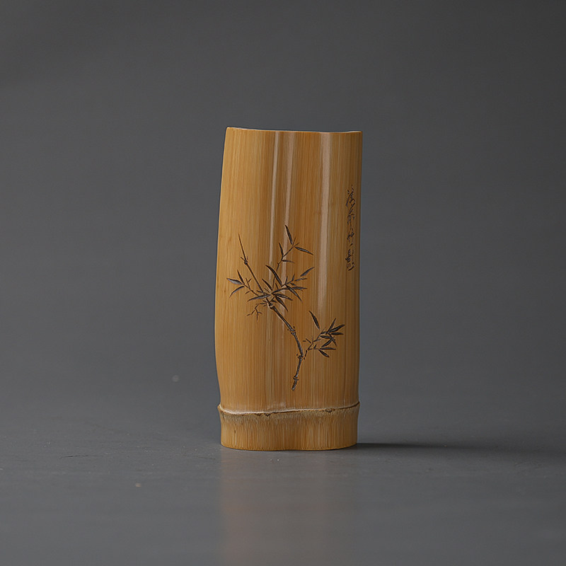 异形竹雕刻茶则天然竹制手工雕刻精品赏茶荷醒茶复古日式茶道配件