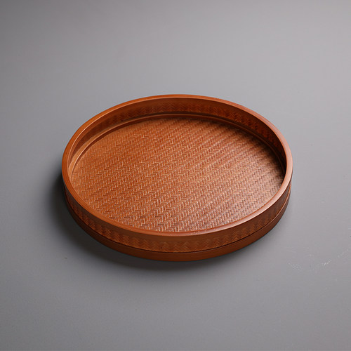 简约圆形竹编茶具收纳盒