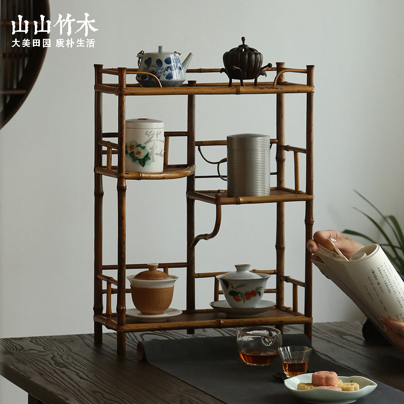 山山竹木梅鹿竹博古架茶棚茶具茶壶茶杯架子桌面收纳展示架博古架