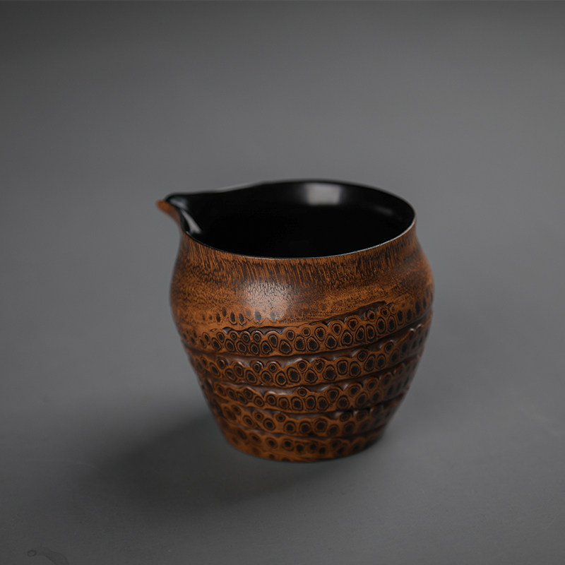 大漆竹根公道杯天然老竹制满锭茶海泡茶具日式分茶器收藏茶道配件