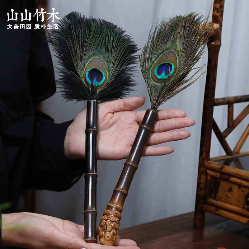山山竹木孔雀尘担鸵鸟毛翎鸵鸟毛静电除尘掸家用扫灰鸡毛掸子清洁