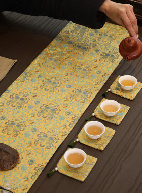 山山竹木织锦干泡双鱼款茶席手工织造复古文艺布艺桌布餐席隔热垫