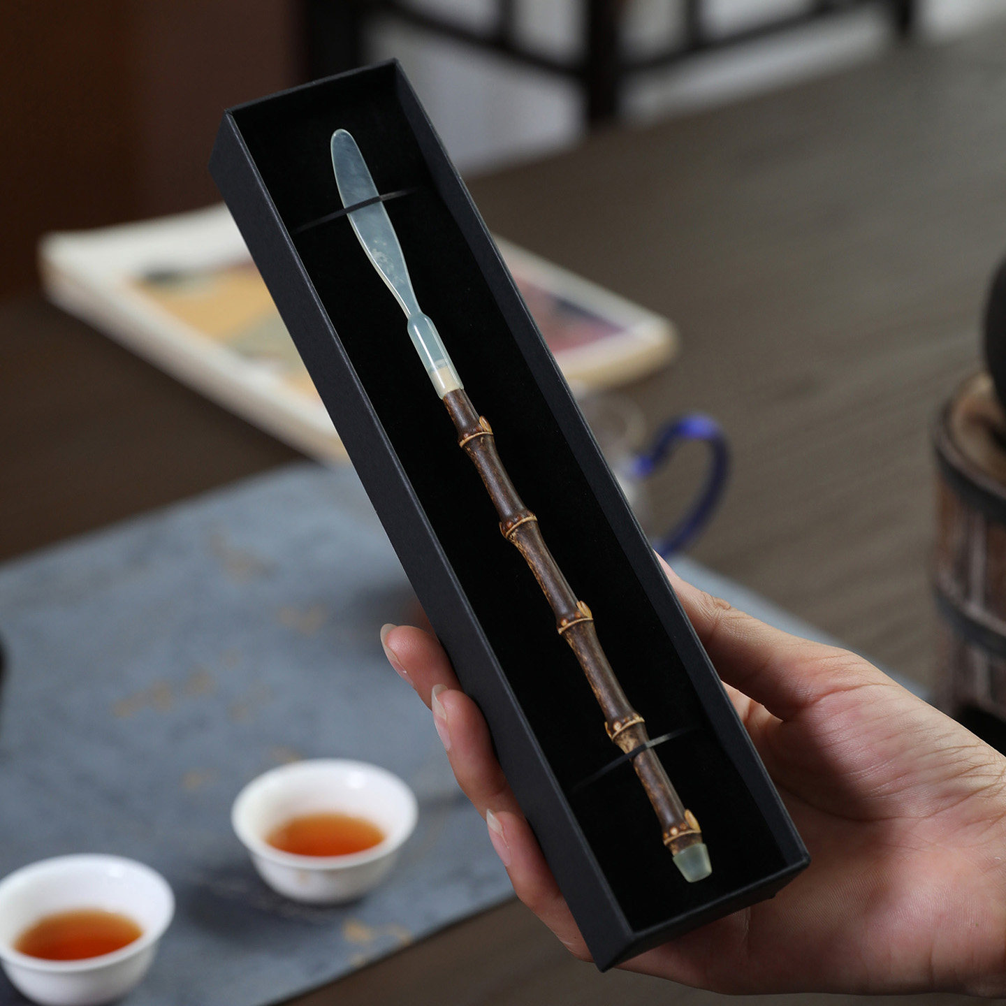 琼笏紫竹鞭牛角玉石茶拨茶针禅意茶则配件茶勺茶扒茶道六君子