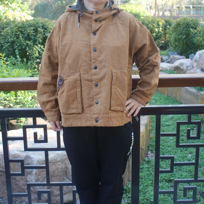 秋季短款夹克大码休闲带帽开衫纯色带里衬女装宽松文艺范上衣F255
