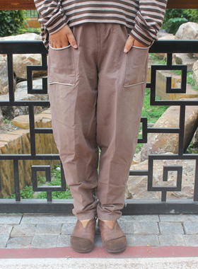 休闲K287大码女装新款裤子 春秋棉麻小脚女裤原创胖mm雪蓝衫