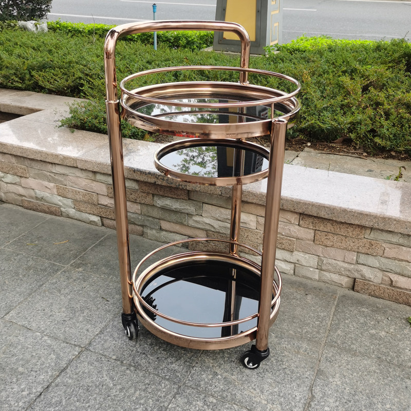 不锈钢手推甜品车酒店餐车玫瑰金蛋糕车推车4s酒水车不锈钢茶水车