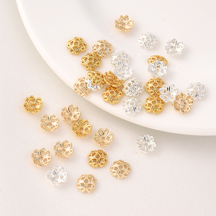 小号14K包金四心花托手工diy手链手串隔珠珍珠项链花帽银色隔片